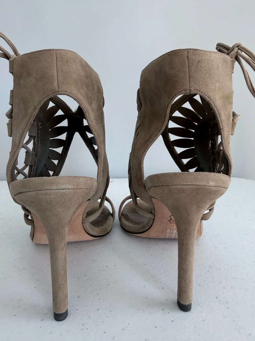 Tory Burch Brown Suede Lace Up Strappy Stiletto Sandals Cutout Heels Size 5